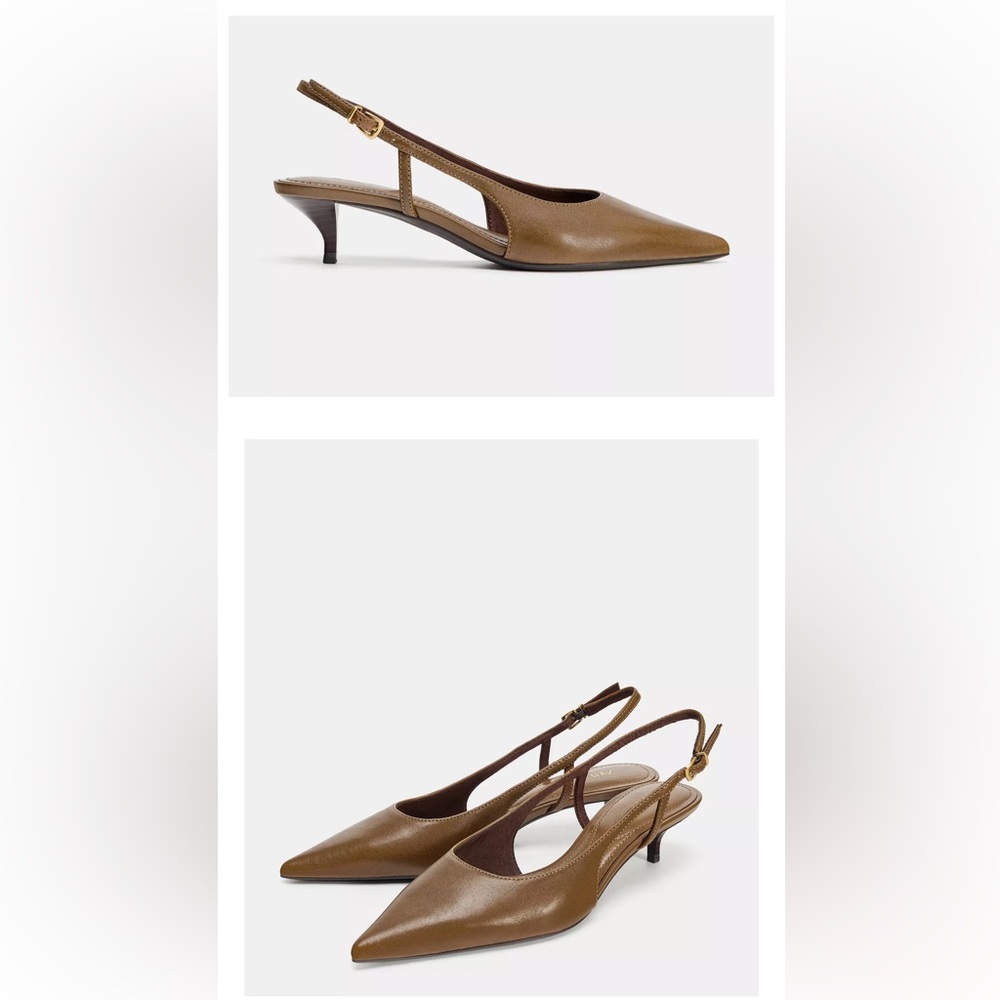 Zara leather sling back kitten heels